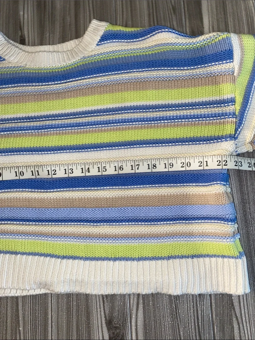 GAP Striped Cropped Crewneck Sweater in Blue, Lime, Cream & Tan